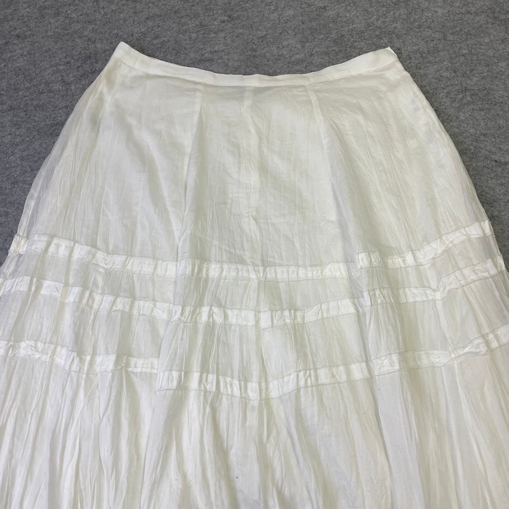 Lauren Ralph Lauren White Crinkled Cotton Skirt Flowy Midi Length Size 12 Boho - Picture 3 of 14